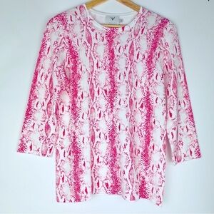 Edinburgh Knitwear 3/4 Sleeve Pink Snakeskin Print Top